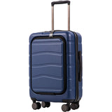 COOLIFE Luggage Suitcase Carry On 100% PC Spinner Trolley with Laptop pocket Compartmnet Luggage Set (business blue, 20in(carry on))