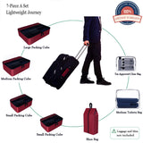 YAMIU Packing Cubes 7-Pcs Travel Organizer Accessories with Shoe Bag and 2 Toiletry Bags(Wine Red)