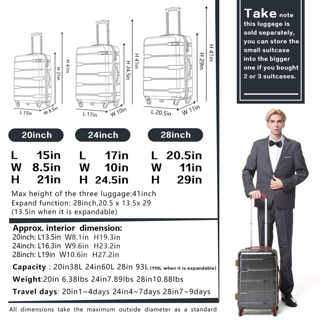 COOLIFE Luggage Expandable(only 28