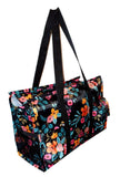 Fashion Print Zip Top Organizing Beach Bag Tote Diaper Bag Weekender - Can Be Personalized (Personalized Black Floral)