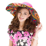 Fakeface Women Ladies Floral Large Brim Floppy Hat Foldable Anti-UV Summer Bucket Hat Holiday Travel Shopping Camping Beach Sun Hats Cap Topee UPF 50+ Rose