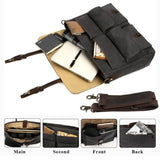 Large Messenger Bag for Men Tocode, Vintage Waxed Canvas Satchel Leather Briefcases Crossbody Shoulder Bags, 15.6 inch Computer Laptop Bags Water Resistant Travel School Work Bag Black (Black)
