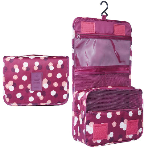 Heavy Duty Waterproof Hanging Toiletry Bag - Travel Cosmetic Makeup Organizer Bag for Women Girls Children Multifunction Travel Kit (Wine Red Daisy)