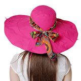 Fakeface Women Ladies Floral Large Brim Floppy Hat Foldable Anti-UV Summer Bucket Hat Holiday Travel Shopping Camping Beach Sun Hats Cap Topee UPF 50+ Rose