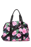Betsey Johnson Nylon Quilted Black Floral Zip Heart Pocket Charm Detail Weekender Travel Bag