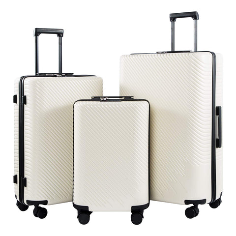 Coolife Luggage 3 Piece Sets PC+ABS Spinner Suitcase carry on Fashion (White, One_Size)