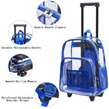 Rolling Clear Backpack, Heavy Duty Cold-resistant Travel Daypack Transparent PVC Backpack with Wheels