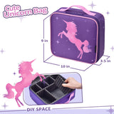 Joligrace Unicorn Makeup Bag Travel Cosmetic Leather Organizer Makeup Train Case with Adjustable Dividers Portable Make Up Storage for Girl Jewelry Accessories - Purple