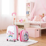 HONEY JOY 2Pc Kids Luggage Set, 12'' Backpack & 16'' Rolling Suitcase, Hard Shell Trolley Suitcase with Spinner Wheels, Carry On Luggage Set for Boys and Girls Travel (Unicorn)