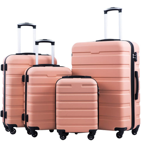 Coolife Luggage 3 Piece Set Suitcase Spinner Hardshell Lightweight TSA Lock 4 Piece Set (Family Set-Sakura Pink)