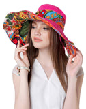 Fakeface Women Ladies Floral Large Brim Floppy Hat Foldable Anti-UV Summer Bucket Hat Holiday Travel Shopping Camping Beach Sun Hats Cap Topee UPF 50+ Rose