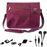 Vangoddy Purple Durabel Nylon Bag for Fujitsu Lifebook, Stylistic 12.5, 13.3, 14, 15.6 inch Laptop Combo with Headphone Splitter Cord and Micro USB Cable and Mini USB Car Charger