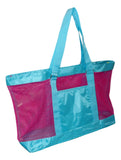 Super Large Mesh Tote Beach Bag - 24 x 15 x 6 - Can be Personalized (Blank Pink/Aqua)