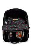 Betsey Johnson Beaded Bejeweled Faux Pearl Patch Applique Embellished Black Velvet Backpack