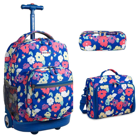 J World New York Sunrise Rolling Backpack & Corey Lunch bag Set (Sunrise w/Casey & Jojo, Petals)