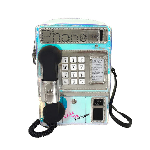 Betsey Johnson Phone Tag Kitsch Pay Phone (Works!) Crossbody, Iridescent Multi