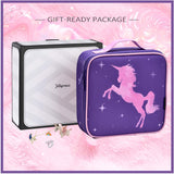 Joligrace Unicorn Makeup Bag Travel Cosmetic Leather Organizer Makeup Train Case with Adjustable Dividers Portable Make Up Storage for Girl Jewelry Accessories - Purple