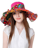 Fakeface Women Ladies Floral Large Brim Floppy Hat Foldable Anti-UV Summer Bucket Hat Holiday Travel Shopping Camping Beach Sun Hats Cap Topee UPF 50+ Rose