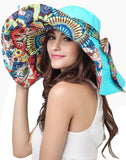 FakeFace Women's Anti-UV Sun Protective Wide Brim Reversible Sun Hat Floppy Fold Beach Hat Cap UPF 50 Blue One Size