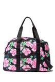 Betsey Johnson Nylon Quilted Black Floral Zip Heart Pocket Charm Detail Weekender Travel Bag