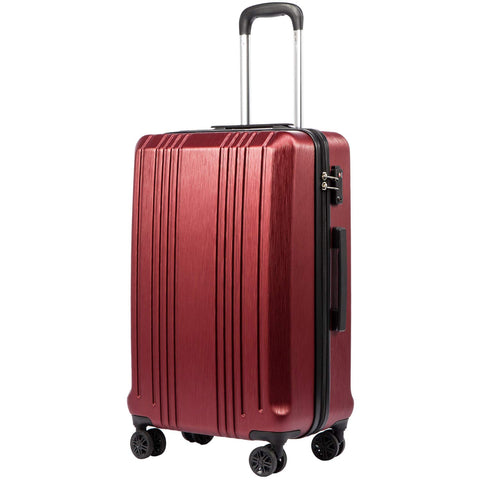 Coolife Luggage Suitcase PC+ABS with TSA Lock Spinner Carry on Hardshell Lightweight 20in 24in 28in (wine red, M(24IN))