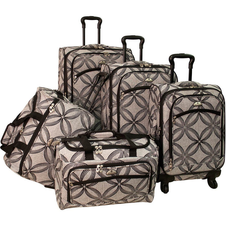 American Flyer Silver Clover 5pc Spinner Luggage Set