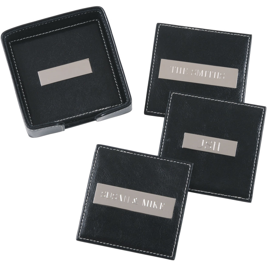 Royce Leather Set of 4 Square Coasters w/3in Plate