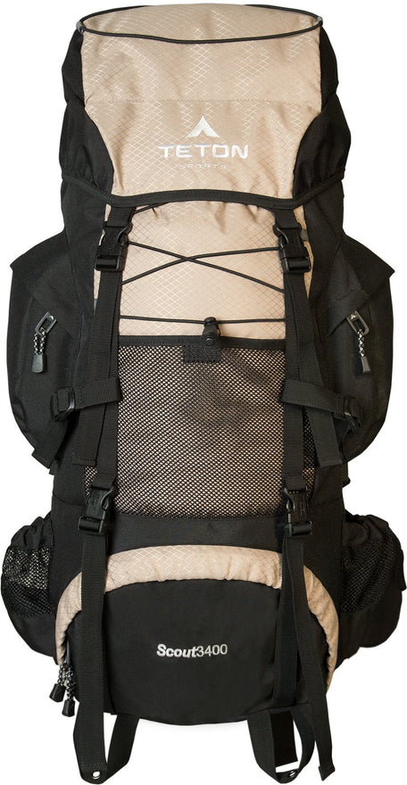 TETON Sports Scout 3400 Internal Frame Backpack; High-Performance Backpack for Backpacking, Hiking, Camping; Tan