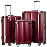 Coolife Luggage Aluminium Frame Suitcase 3 Piece Set with TSA Lock 100% PC