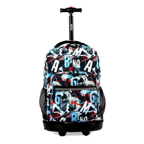 J World New York Sunrise 18-inch Rolling Backpack - Graffiti Black Designer Print Polyester