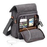 Plambag Canvas Messenger Bag Small Travel School Crossbody Bag Fit iPad Grey