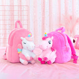 Gloveleya Unicorn Backpack for Girls Kids Backpack Plush Toy Gifts Removable Doll for Kids Baby Napkins Snack Brushes Bag Pink 9 Inches