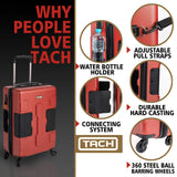 TACH TUFF 3-Piece Hardcase Connectable Luggage & Carryon Travel Bag Set | Rolling Suitcase with Patented Built-In Connecting System | Easily Link & Carry 9 Bags At Once (wine red)