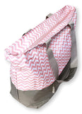 XL Beach Tote Chevron Print Weekender Bag with Mesh Webbed Handles and Outer Zippered PocketCan Be Personalized (Personalized, Pastel Pink)