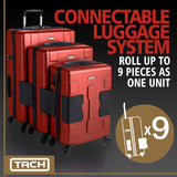 TACH TUFF 3-Piece Hardcase Connectable Luggage & Carryon Travel Bag Set | Rolling Suitcase with Patented Built-In Connecting System | Easily Link & Carry 9 Bags At Once (wine red)