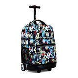 J World New York Sunrise 18-inch Rolling Backpack - Graffiti Black Designer Print Polyester