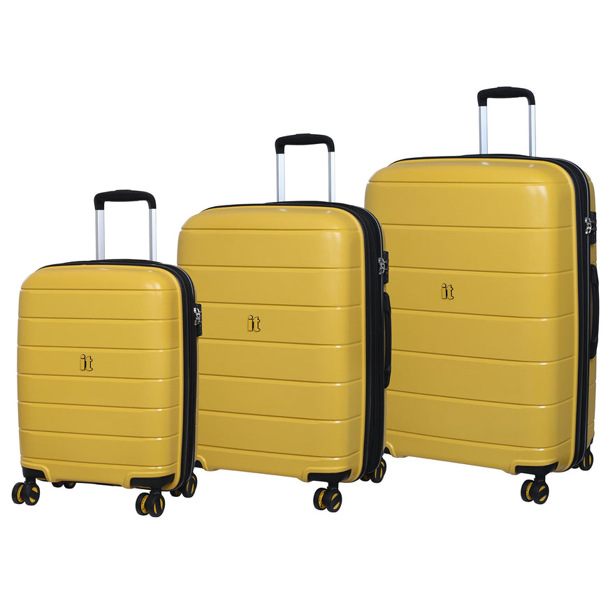 IT Luggage Asteroid 8-Wheel Hardside Expandable 3-Piece Set, Cheese Yellow