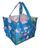 Small Fashion Organizing Tote Bag - 12 Outside Pockets 10" x 8" x 8" - Personalization Available (Turquoise Whale)