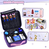 Joligrace Unicorn Makeup Bag Travel Cosmetic Leather Organizer Makeup Train Case with Adjustable Dividers Portable Make Up Storage for Girl Jewelry Accessories - Purple