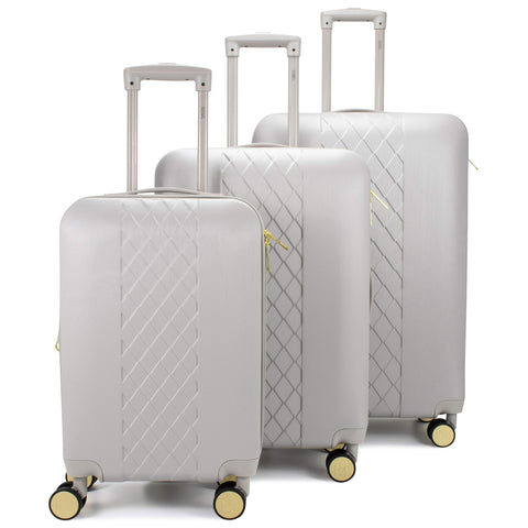 Badgley Mischka Diamond Hard Expandable Spinner Luggage Set (3 Piece) (Grey)