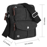 Catmacas Small Vintage Durable Multi-pocket Canvas Shoulder Ipad Messenger Bag Satchel Crossbody Sling Bag Fanny Bag for Men and Women Black