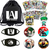 My Hero Academia Bag Gift Set - 1 My Hero Academia Drawstring Bag, 2 Face Masks, 12 Sheet Stickers, 4 Button Pins, 1 Keychain, 1 Phone Ring Holder for Anime My Hero Academia Fans