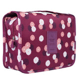Heavy Duty Waterproof Hanging Toiletry Bag - Travel Cosmetic Makeup Organizer Bag for Women Girls Children Multifunction Travel Kit (Wine Red Daisy)
