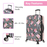 Betsey Johnson 30 Inch Checked Luggage Collection - Expandable Scratch Resistant (ABS + PC) Hardside Suitcase - Designer Lightweight Bag with 8-Rolling Spinner Wheels (Stripe Roses)