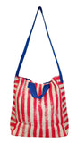 101 BEACH - 2 IN 1 Cross-Over Large Tote Bag - Custom Embroidery (Red Stripe - Blue Trim)