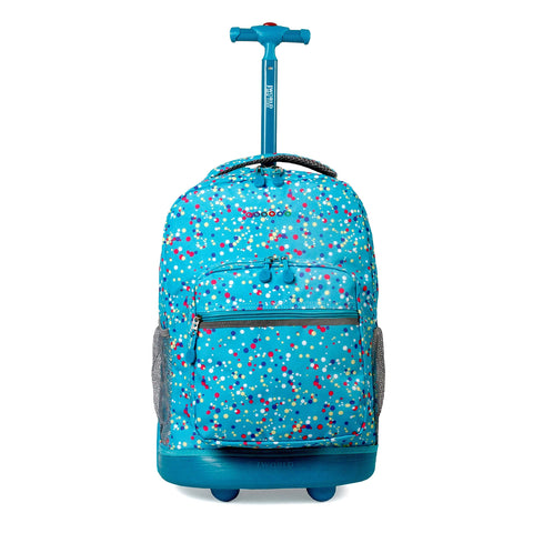 J World New York Sunrise 18-inch Rolling Backpack - Color Dots Blue Polka Dot Polyester