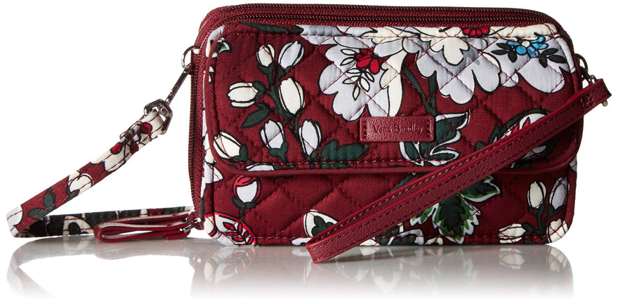 Vera Bradley Women's Signature Cotton RFID All in One Crossbody Wristlet , Bordeaux Blooms, One Size