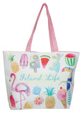 Colorful Summer Printed 18 inch Zipper Top Beach Tote Bag (Island Life Print)