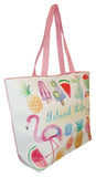 Colorful Summer Printed 18 inch Zipper Top Beach Tote Bag (Island Life Print)
