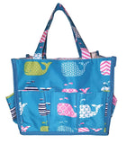 Small Fashion Organizing Tote Bag - 12 Outside Pockets 10" x 8" x 8" - Personalization Available (Turquoise Whale)